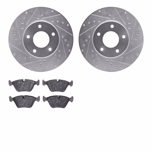 7502-20011, Rotors-Drilled and Slotted-Silver with 5000 Advanced Brake Pads, Zinc Coated
